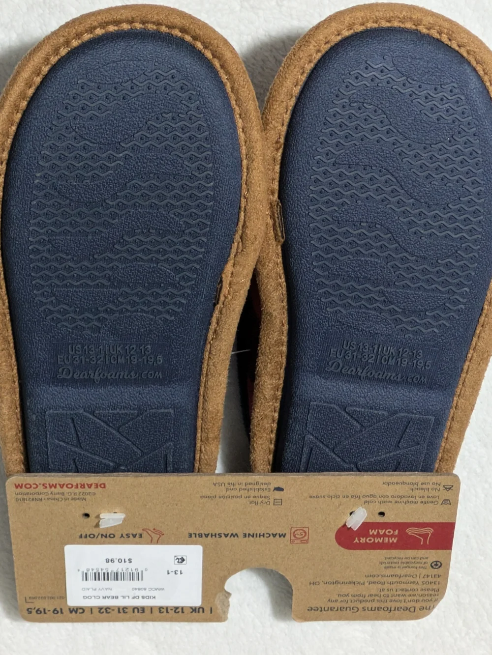 NWT Dearfoams Kids Lil Bear Plaid Slippers - Size 13/1